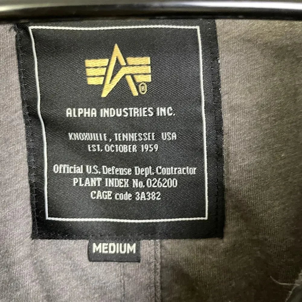 Alpha Industries Flight Jacket Mens Medium Grey Outdoors Full Zip Lined Hooded - Picture 9 of 10